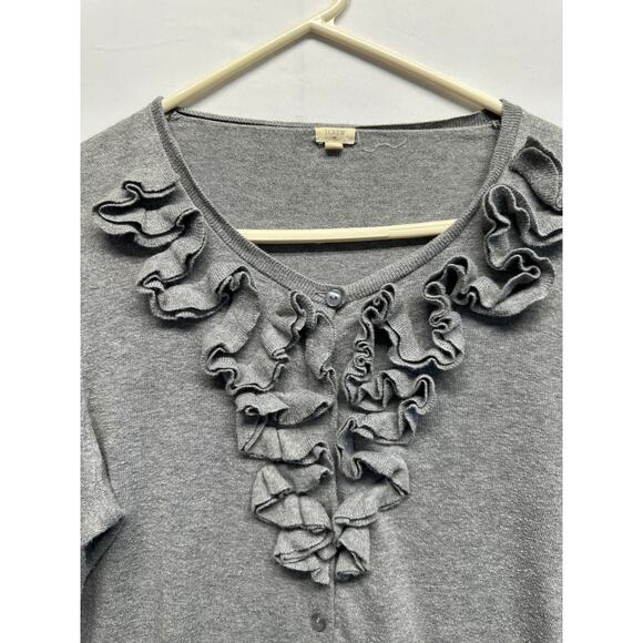 J.Crew Gray Ruffle Front Cardigan Sweater 100% Cotton Size M - Picture 4 of 11
